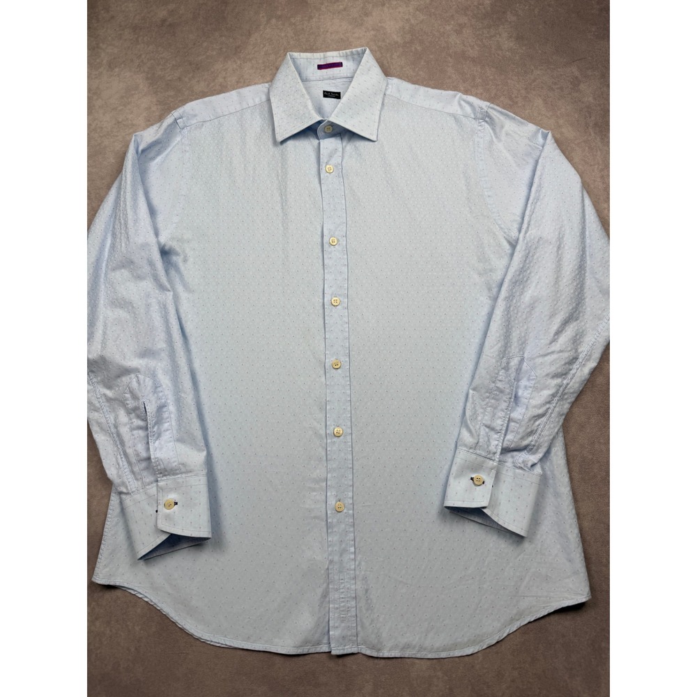 Paul Smith London Men 17/43 Blue Pink Micro Dot Pattern Cotton Dress Shirt Italy